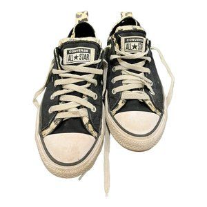 Converse Chuck Taylor All Stars Black with Leopard Trim Sneakers//Size 4